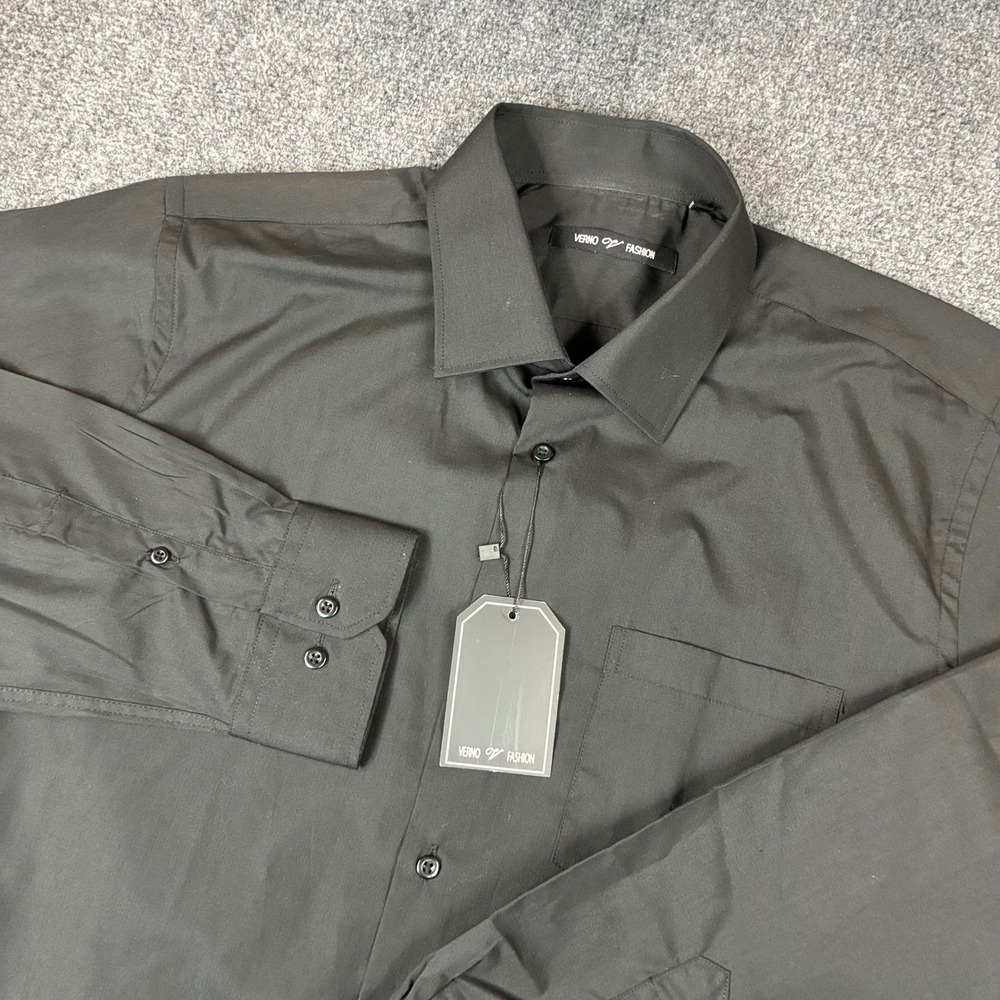 Verno Fashion Mens Black Long Sleeve Dress Shirt Size 17-17.5 36/37 NWT